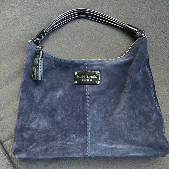 kate spade Handbags - EUC Kate Spade ♠️ New York Designer Blue Suede Leather Hobo Purse Handbag
